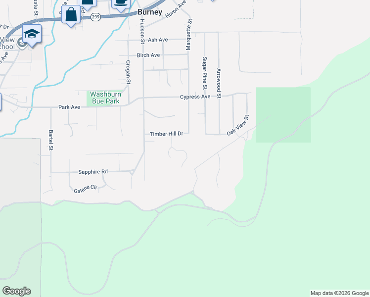 map of restaurants, bars, coffee shops, grocery stores, and more near 37463 Timber Hill Drive in Burney