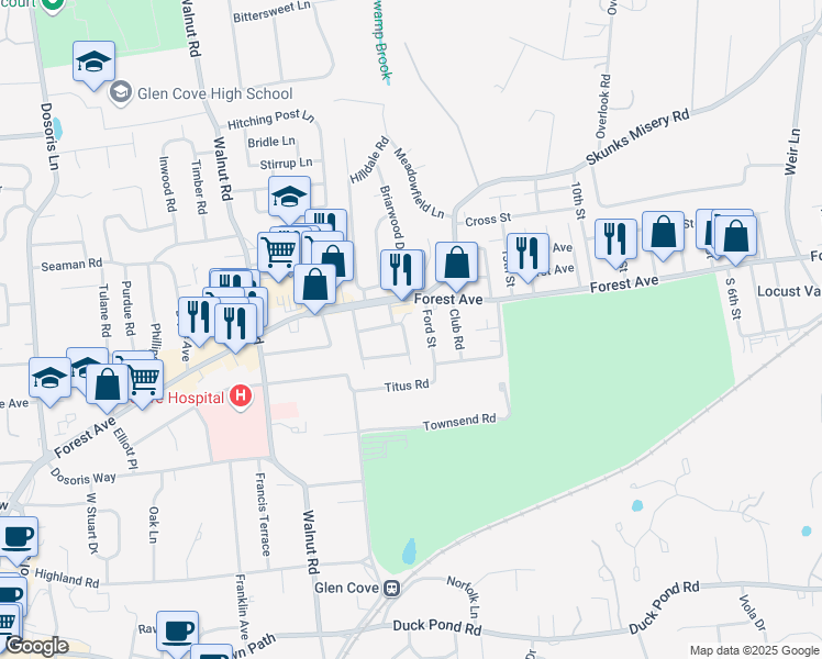 map of restaurants, bars, coffee shops, grocery stores, and more near 17 Harrison Avenue in Glen Cove