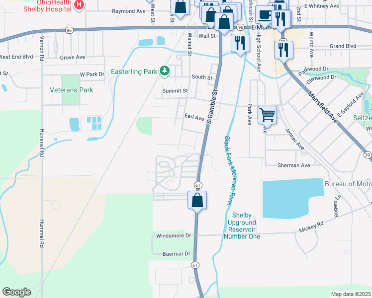 map of restaurants, bars, coffee shops, grocery stores, and more near 12 Ray Rd in Shelby