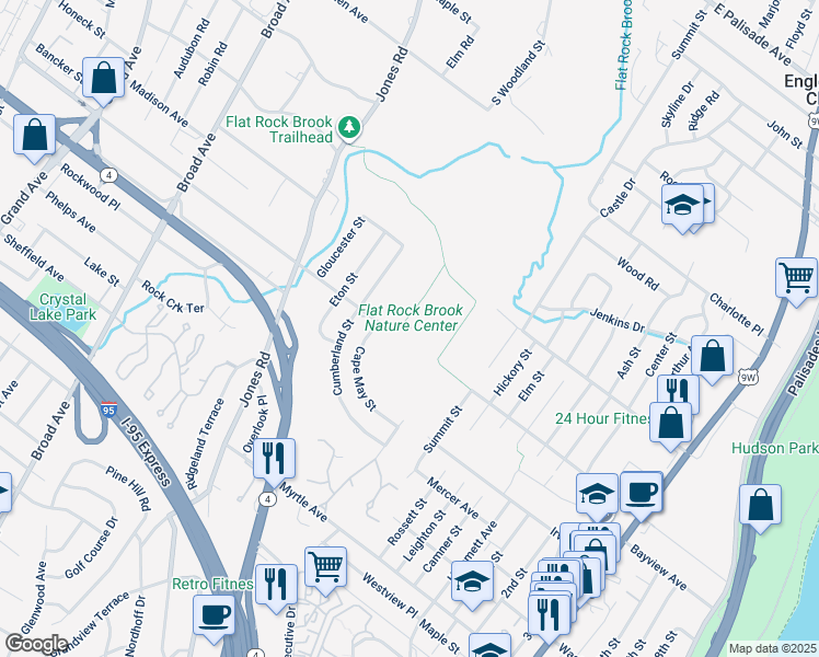 map of restaurants, bars, coffee shops, grocery stores, and more near 443 Van Nostrand Avenue in Englewood