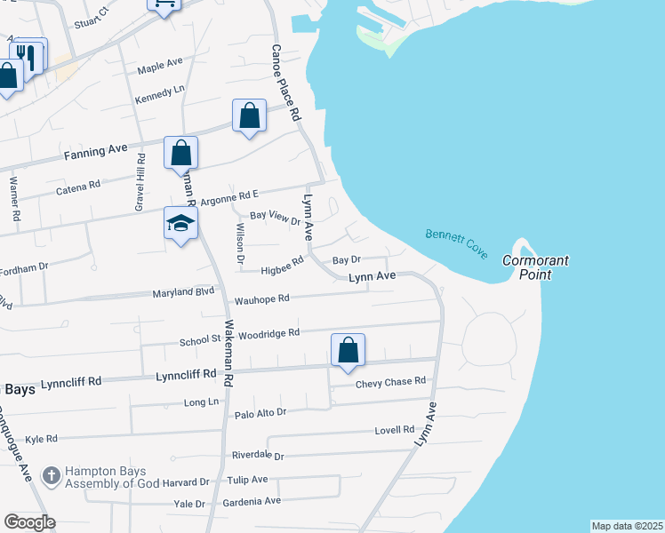 map of restaurants, bars, coffee shops, grocery stores, and more near 4 Bay Dr in Hampton Bays