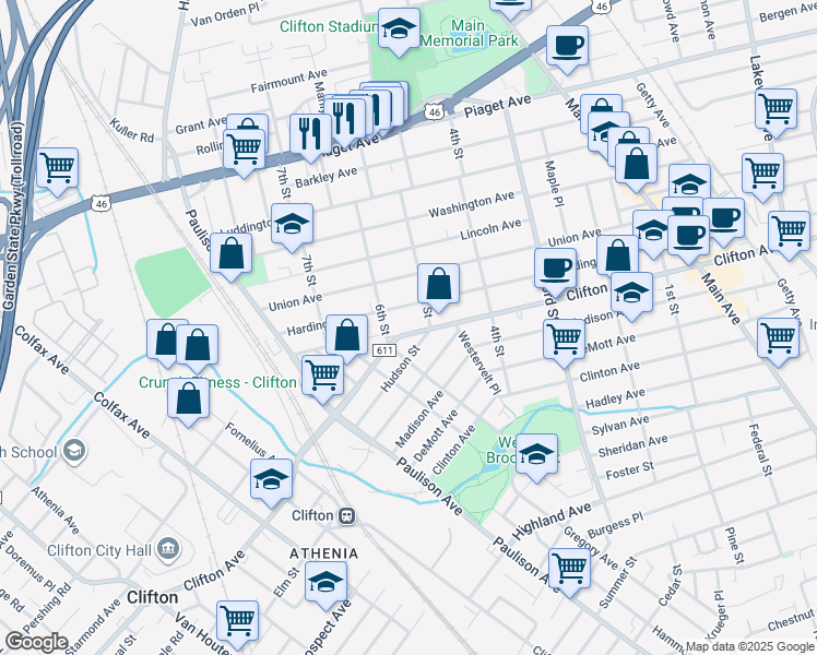 map of restaurants, bars, coffee shops, grocery stores, and more near 584 Clifton Avenue in Clifton