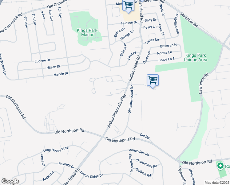 map of restaurants, bars, coffee shops, grocery stores, and more near 262 Indian Head Road in Kings Park