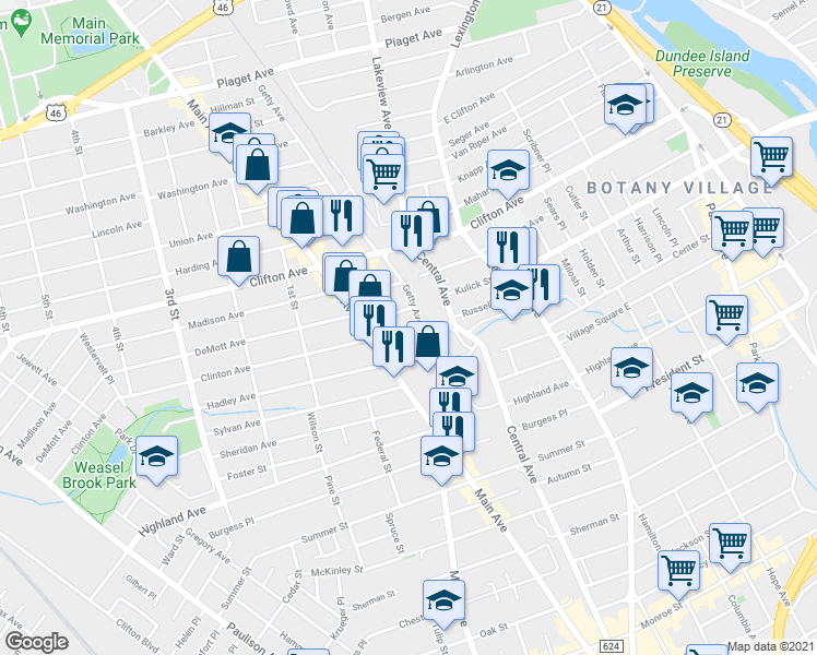 map of restaurants, bars, coffee shops, grocery stores, and more near 8 Grace Avenue in Clifton