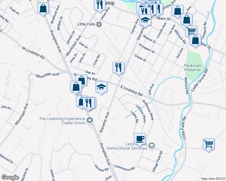 map of restaurants, bars, coffee shops, grocery stores, and more near 158 Stevens Avenue in Cedar Grove
