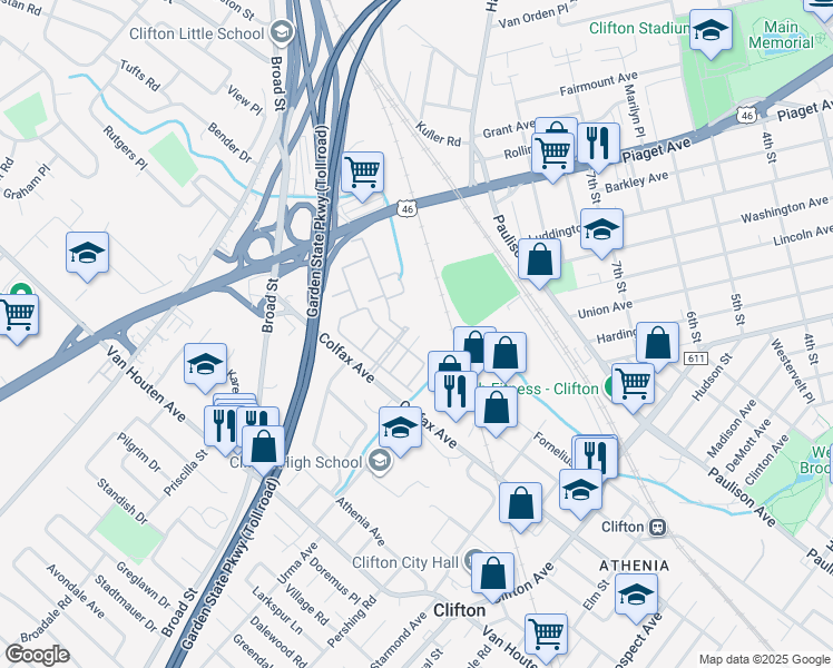 map of restaurants, bars, coffee shops, grocery stores, and more near 58 Devonshire Drive in Clifton