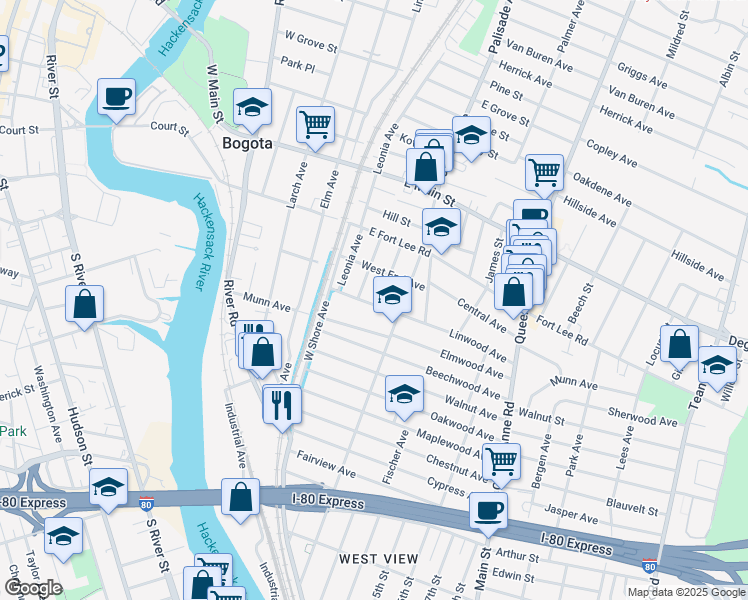 map of restaurants, bars, coffee shops, grocery stores, and more near 188 Summit Avenue in Bogota