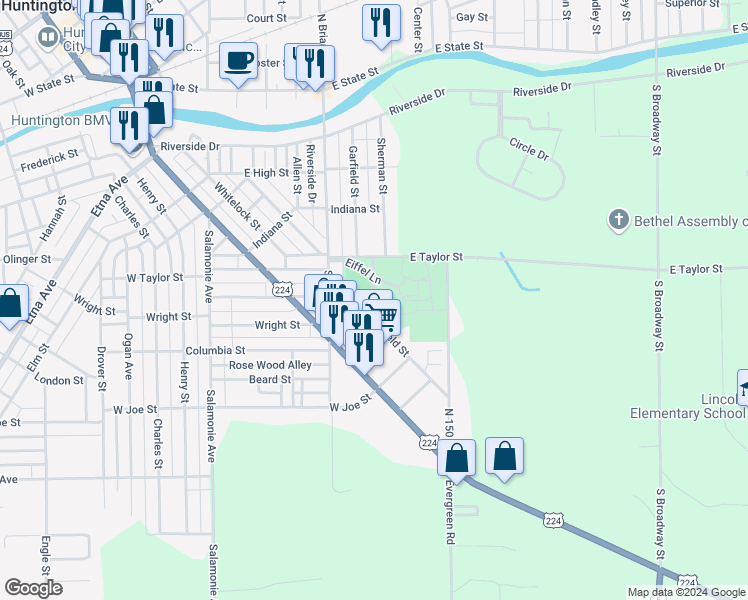 map of restaurants, bars, coffee shops, grocery stores, and more near 797 Garfield Street in Huntington
