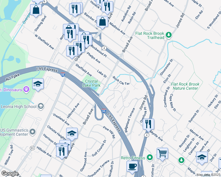 map of restaurants, bars, coffee shops, grocery stores, and more near 56 Gentry Drive in Englewood