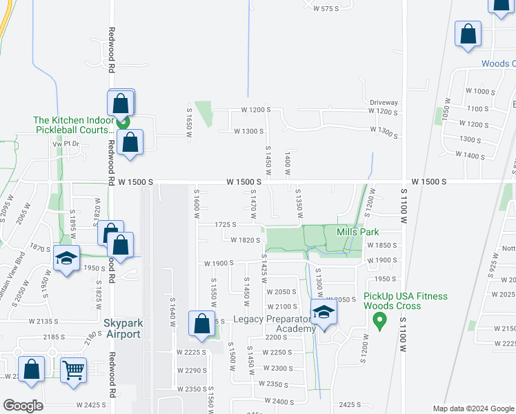 map of restaurants, bars, coffee shops, grocery stores, and more near 1637 South 1470 West in Woods Cross