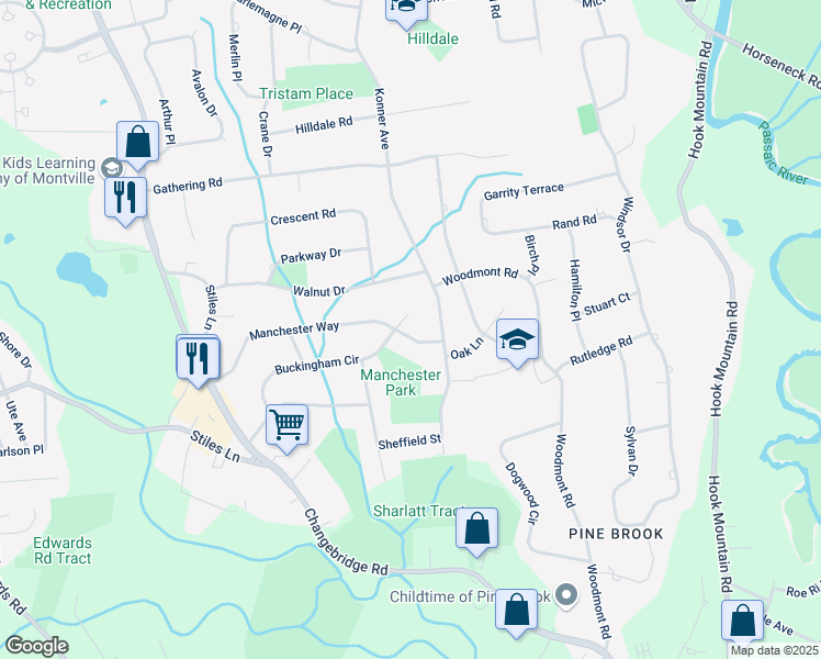 map of restaurants, bars, coffee shops, grocery stores, and more near 46 Manchester Way in Montville