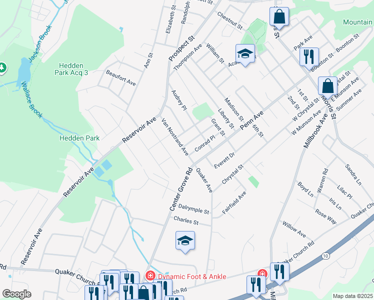 map of restaurants, bars, coffee shops, grocery stores, and more near 80 Van Nostrand Avenue in Dover
