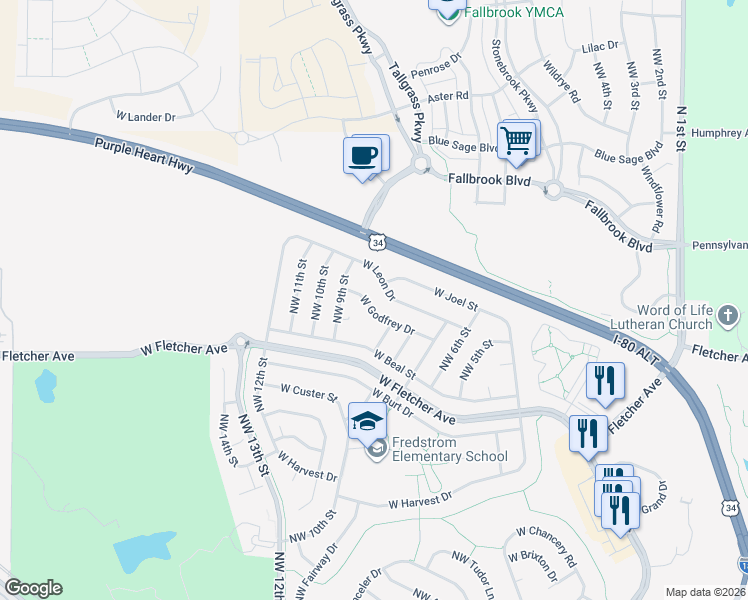 map of restaurants, bars, coffee shops, grocery stores, and more near 816 West Godfrey Drive in Lincoln