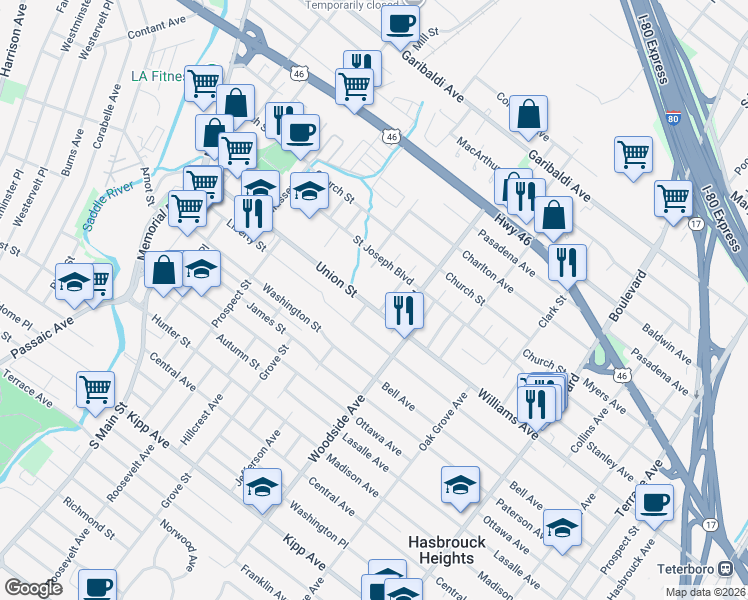 map of restaurants, bars, coffee shops, grocery stores, and more near 211 Union Street in Lodi
