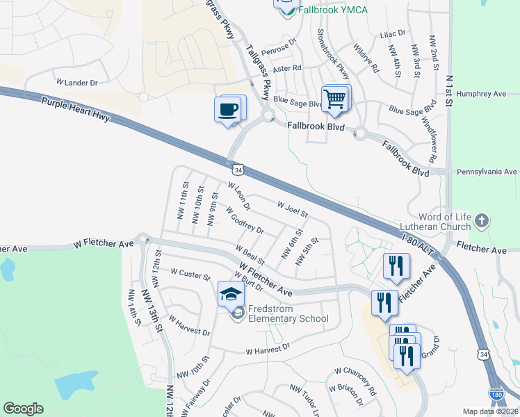 map of restaurants, bars, coffee shops, grocery stores, and more near 728 West Leon Drive in Lincoln