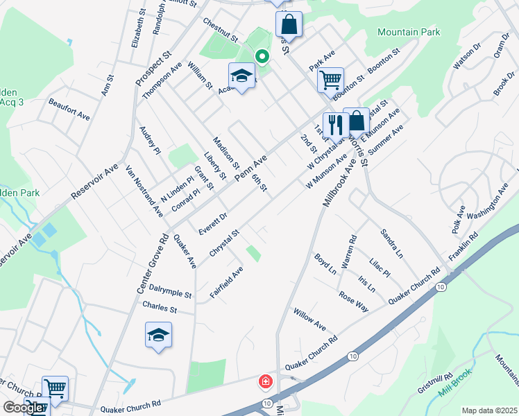map of restaurants, bars, coffee shops, grocery stores, and more near 199 West Chrystal Street in Dover