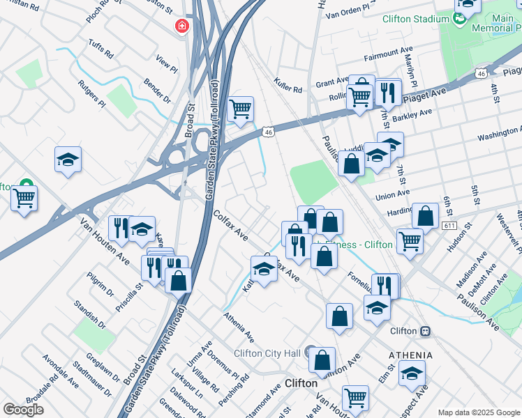 map of restaurants, bars, coffee shops, grocery stores, and more near 48 Devonshire Drive in Clifton