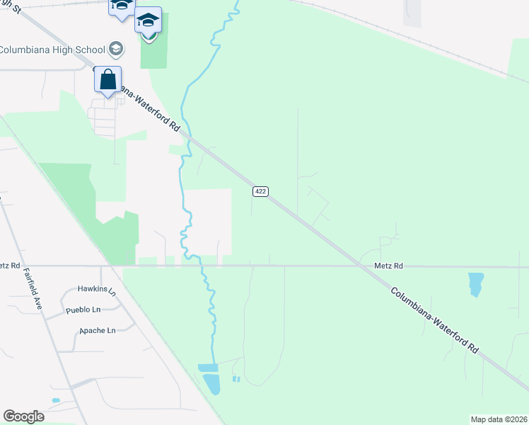 map of restaurants, bars, coffee shops, grocery stores, and more near 43765 County Highway 422 in Columbiana