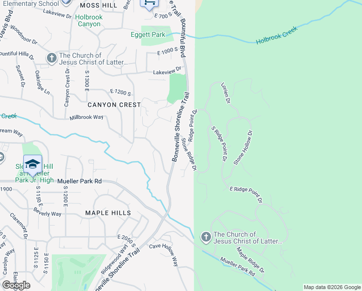 map of restaurants, bars, coffee shops, grocery stores, and more near 1686 Ridge Point Drive in Bountiful