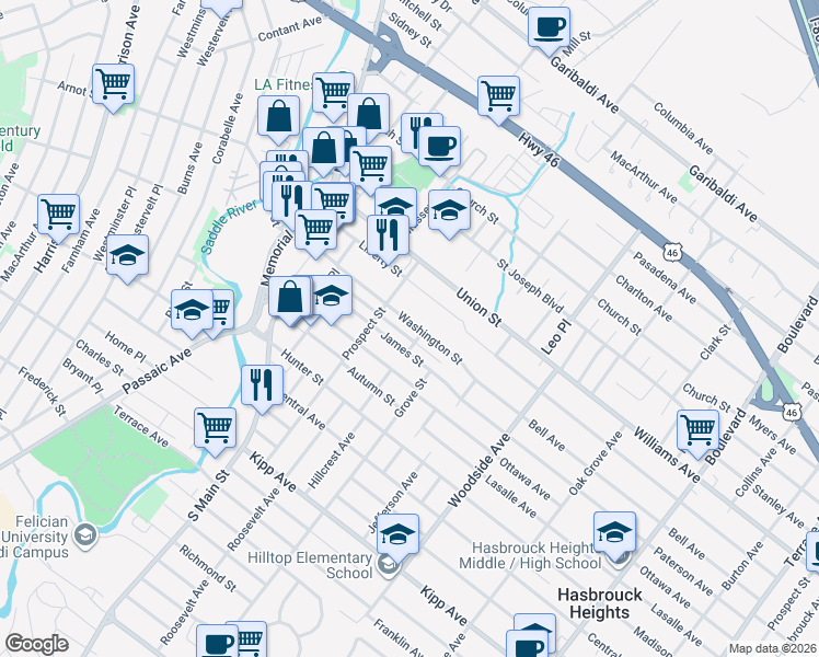 map of restaurants, bars, coffee shops, grocery stores, and more near 108 Washington Street in Lodi