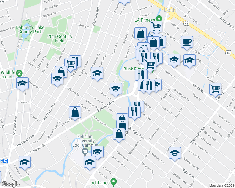map of restaurants, bars, coffee shops, grocery stores, and more near 435 Passaic Avenue in Lodi