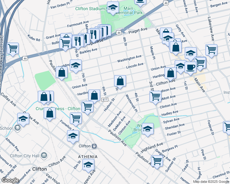 map of restaurants, bars, coffee shops, grocery stores, and more near 584 Clifton Avenue in Clifton