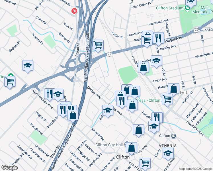 map of restaurants, bars, coffee shops, grocery stores, and more near 48 Devonshire Drive in Clifton