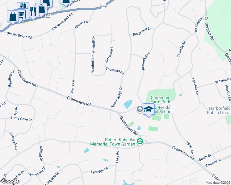 map of restaurants, bars, coffee shops, grocery stores, and more near 7 Salem Ridge Drive in Huntington