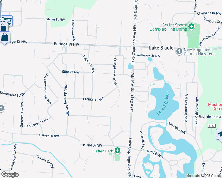 map of restaurants, bars, coffee shops, grocery stores, and more near 6121 Granite Street Northwest in Canton