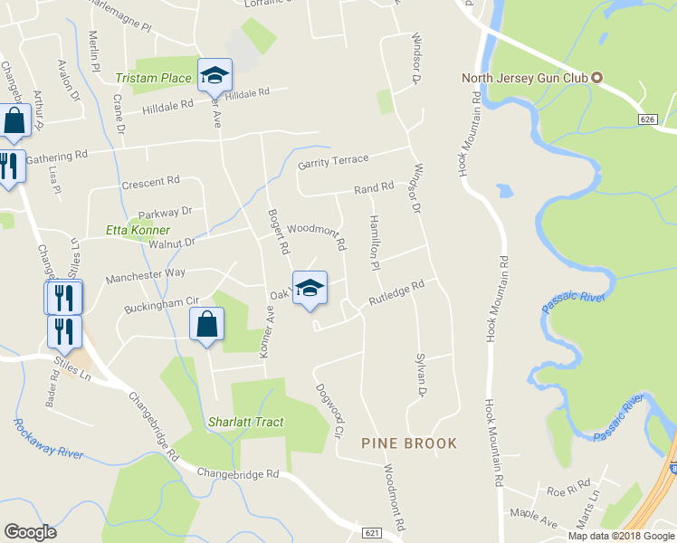 map of restaurants, bars, coffee shops, grocery stores, and more near 49 Woodmont Road in Montville