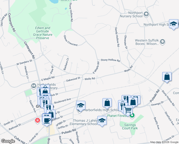 map of restaurants, bars, coffee shops, grocery stores, and more near 4 Arosa Court in Greenlawn