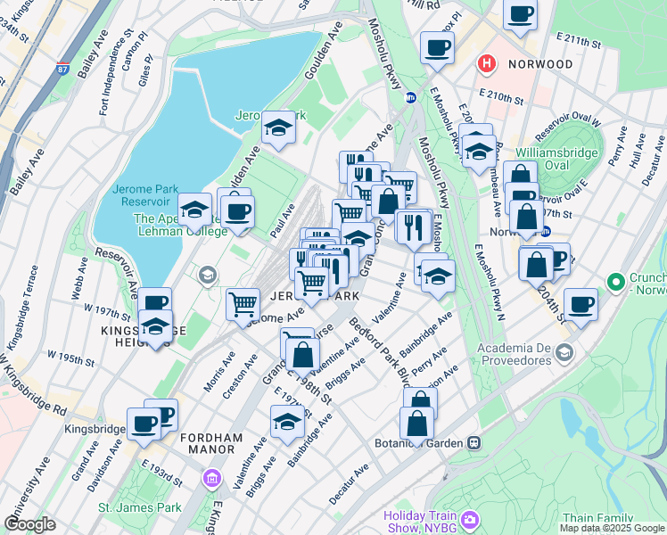 map of restaurants, bars, coffee shops, grocery stores, and more near 3069 Villa Avenue in The Bronx