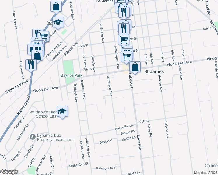 map of restaurants, bars, coffee shops, grocery stores, and more near 208 Jefferson Avenue in Saint James
