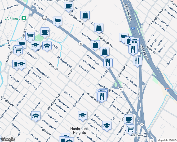 map of restaurants, bars, coffee shops, grocery stores, and more near 297 Church Street in Lodi