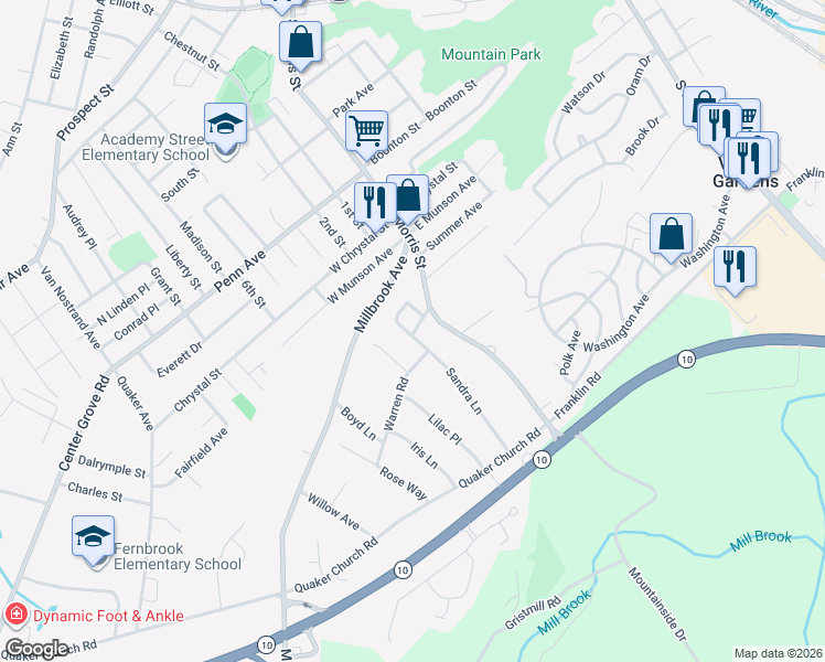 map of restaurants, bars, coffee shops, grocery stores, and more near 58 Woodland Road in Randolph