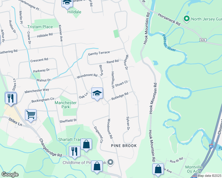 map of restaurants, bars, coffee shops, grocery stores, and more near 5 Stuart Court in Montville