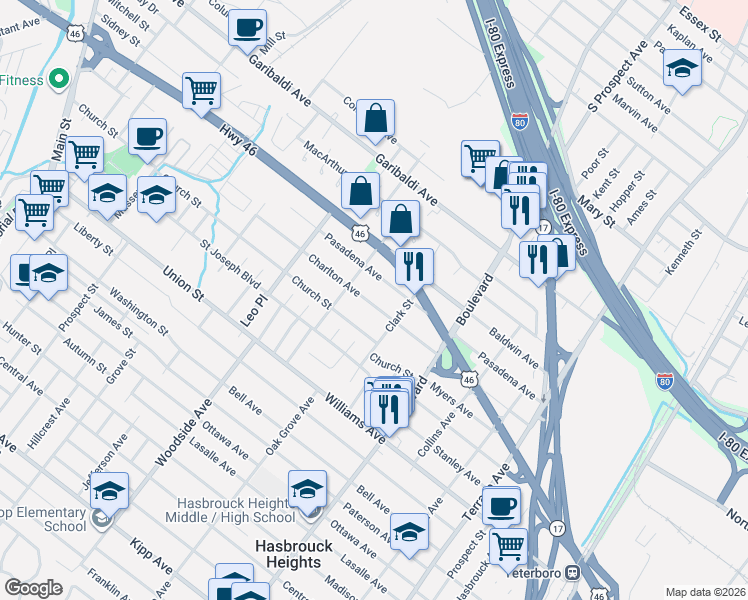 map of restaurants, bars, coffee shops, grocery stores, and more near 204 Charlton Avenue in Lodi