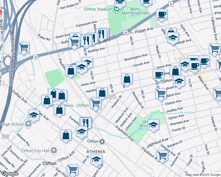 map of restaurants, bars, coffee shops, grocery stores, and more near 10 Hobart Place in Clifton