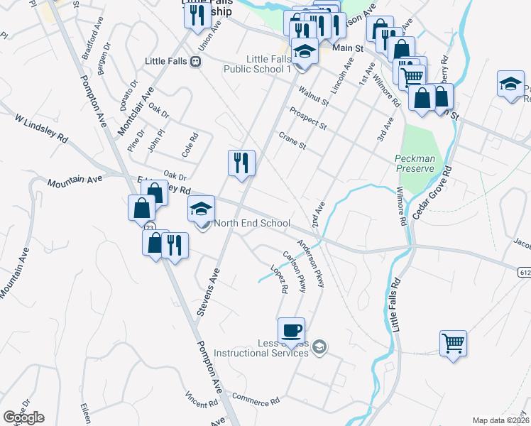 map of restaurants, bars, coffee shops, grocery stores, and more near 210 East Lindsley Road in Cedar Grove