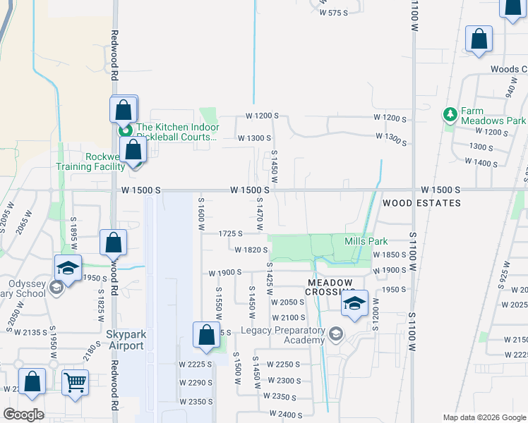 map of restaurants, bars, coffee shops, grocery stores, and more near 1621 South 1470 West in Woods Cross