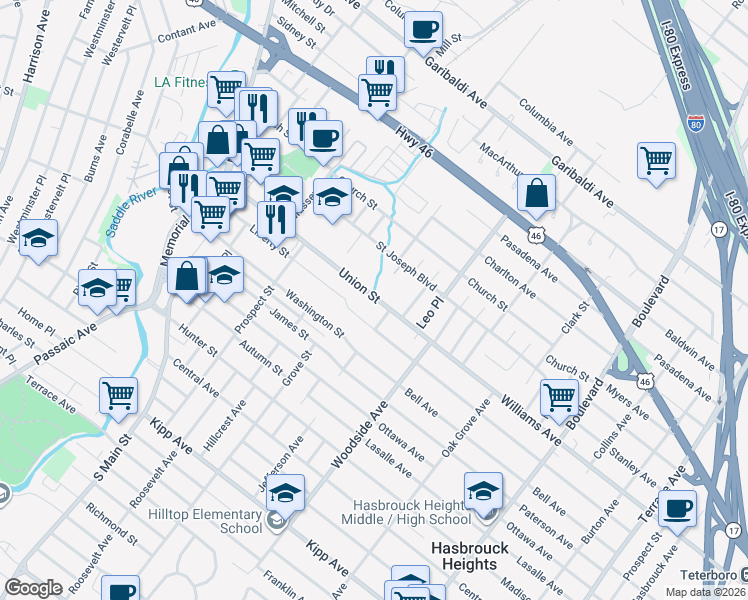 map of restaurants, bars, coffee shops, grocery stores, and more near 200 Union Street in Lodi