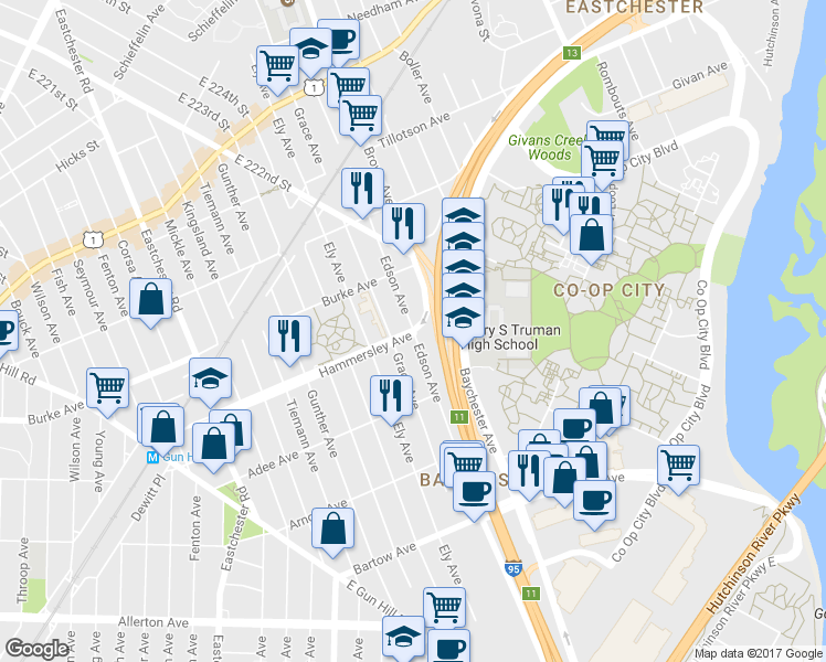 map of restaurants, bars, coffee shops, grocery stores, and more near Hammersley Avenue & Edson Avenue in Bronx