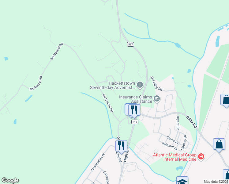 map of restaurants, bars, coffee shops, grocery stores, and more near 3 Christine Road in Hackettstown