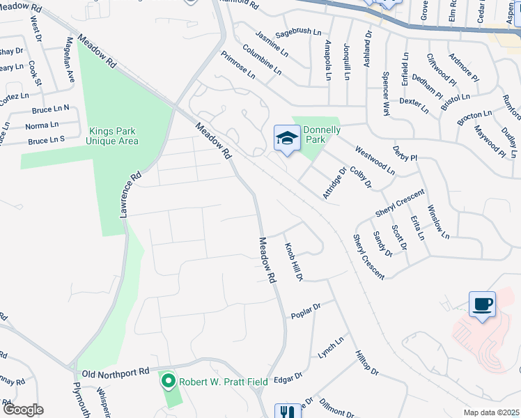 map of restaurants, bars, coffee shops, grocery stores, and more near 430 Meadow Road in Kings Park