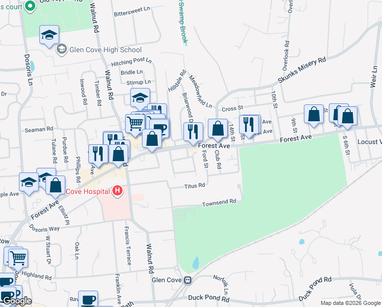 map of restaurants, bars, coffee shops, grocery stores, and more near 17 Harrison Avenue in Glen Cove