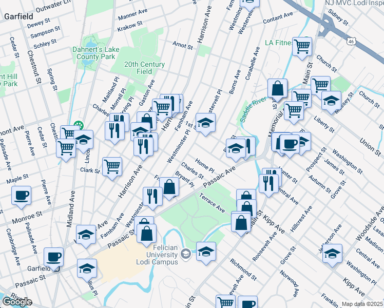 map of restaurants, bars, coffee shops, grocery stores, and more near 13 Home Place in Lodi