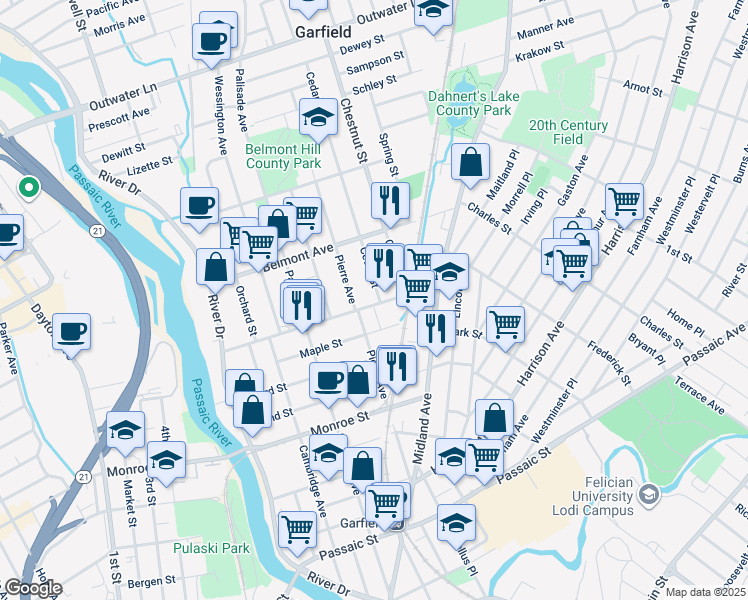 map of restaurants, bars, coffee shops, grocery stores, and more near 160 Van Winkle Avenue in Garfield