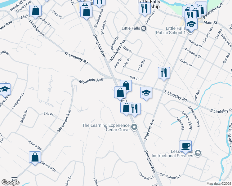 map of restaurants, bars, coffee shops, grocery stores, and more near 17 Mountain Ridge Drive in Cedar Grove