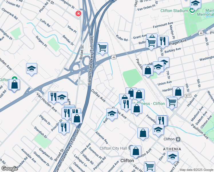 map of restaurants, bars, coffee shops, grocery stores, and more near 36 Barrister Street in Clifton
