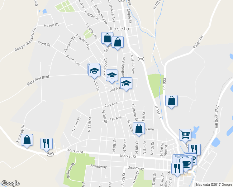 map of restaurants, bars, coffee shops, grocery stores, and more near 545 North 7th Street in Bangor